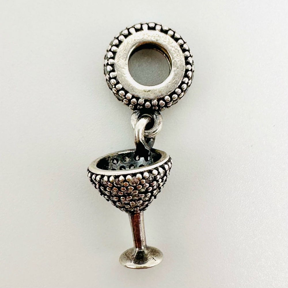Authentic Pandora Sterling Silver Night Out Cocktail Glass Dangle Charm 791535CZ